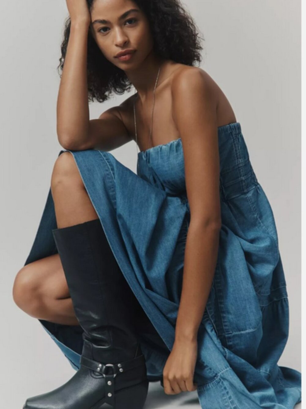 Anthropologie The Somerset Strapless Denim Maxi Dress Vintage Wash Blue L NWT - Picture 2 of 5